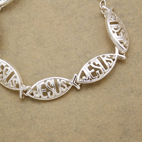 RechicGu Silver Tone Religious Catholic Church Christian Jesus Fish Bible Charm Bangle Bracelet Gift - Thumbnail 3