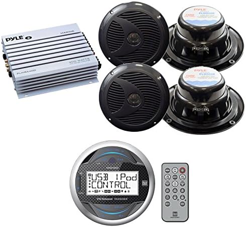 Best New MGH20 Dual Marine Boat Yacht Bike Car In Dash Digital AUX USB AM/FM Radio Stereo Receiver, with Wierless Remote Control, with 4 X 6.5 Inch Marine Waterproof Speakers, and 400 Watt 4 Channel Marine Audio Amplifier Package (Black)