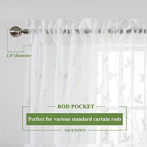 image for NICETOWN Leaf Embroidery Semi Sheer Curtains Faux Linen Voile Window D