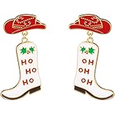Xmas Ho Ho Ho Western Cowboy Earrings for Women Cowgirl Hat Boot Dangle Drop Country Earring Costume Accessories Country Concert Party Outfits Jewelry Christmas Festive Stocking Stuffer