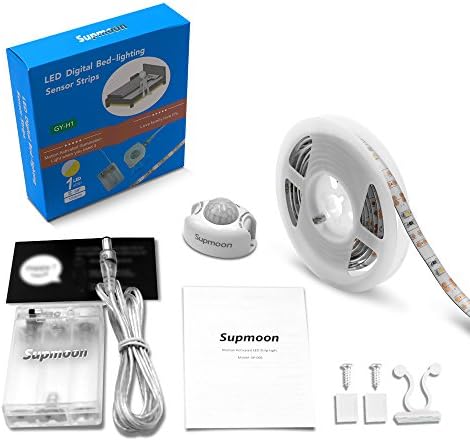 Motion Activated Bed Lights, Supmoon Battery/ USB Powered, Stick Anywhere -Auto Shut Off Timer for Kitchen Cabinets, Laundry and Garage 6000K(Cold White)