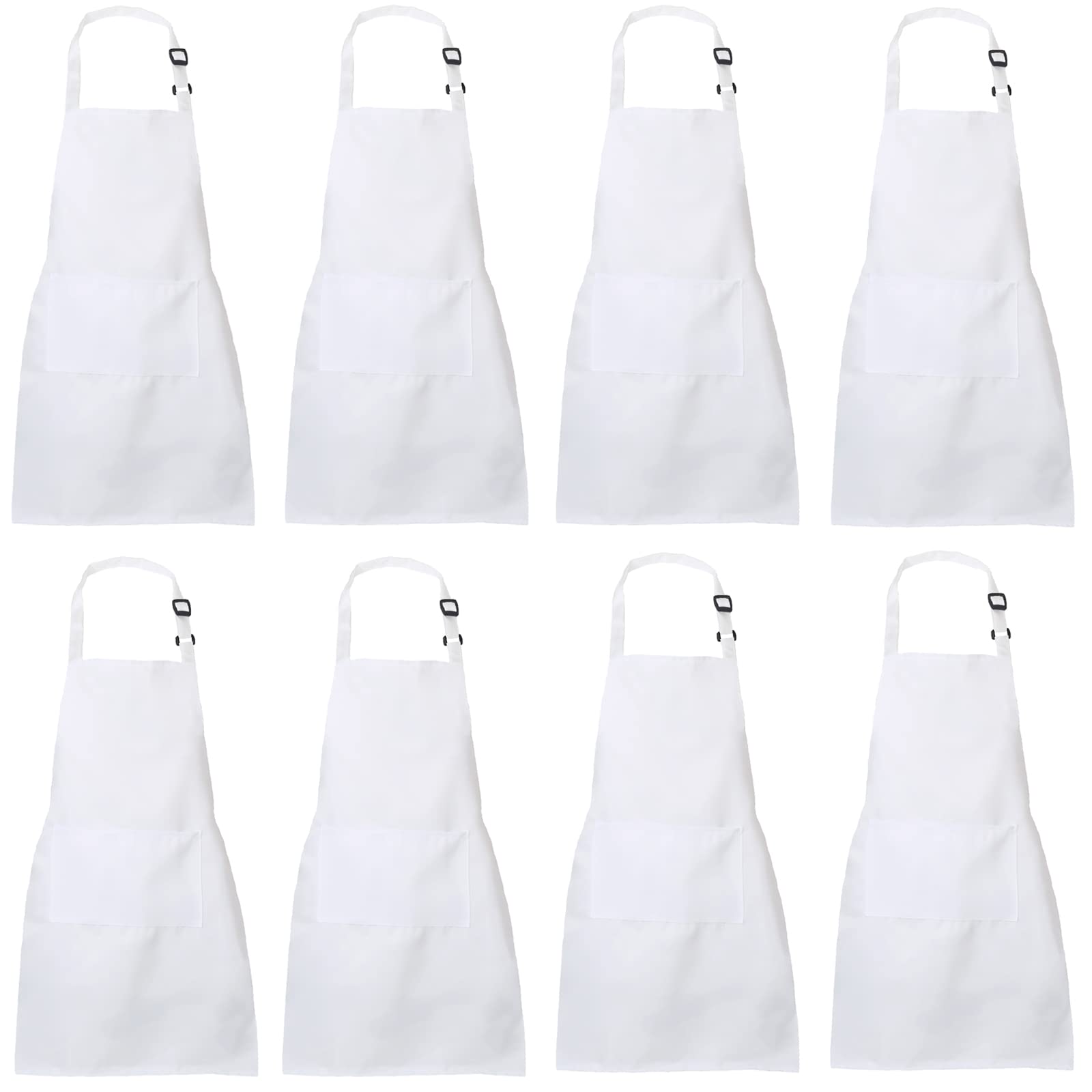 XIEJINJIA 8 Pack Kids Waterproof Apron with Pockets Adjustable Children Aprons Chef Artists Child Kitchen Cooking Baking Painting Craft (White)