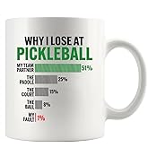 Why I Lose at Pickleball Pickleball Gifts for Player Pickleball Lover Grandpa Grandma Mom DadNovelty Drinkware Ceramic Mug 11 oz White