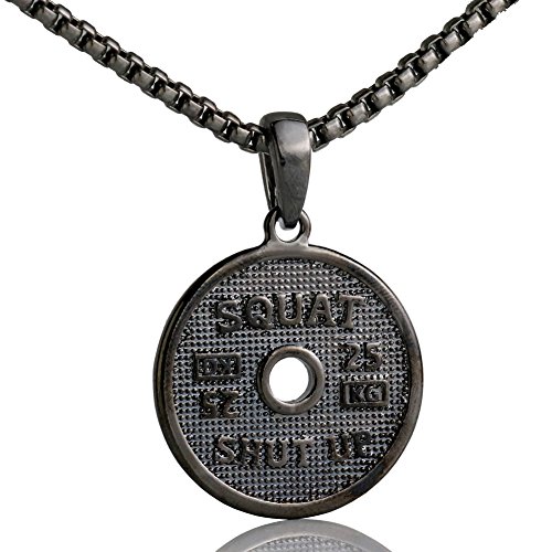 Barbell Pendant necklace Weightlifting Sports Jewelry 23" Chain Necklace (Black)
