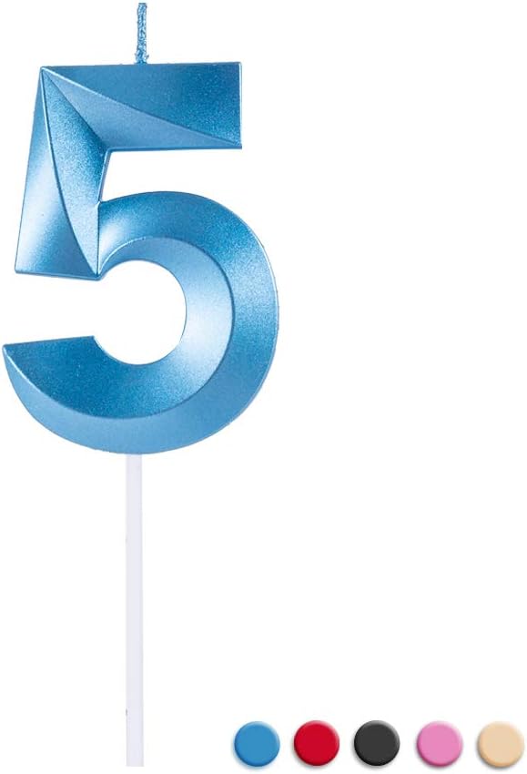 Candles & Holders - Birthday Candles Extended Big Number Candle Multicolor 3D Design Cake Topper Decoration for Any Celebration(5 Candle Blue)