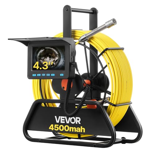 VEVOR Sewer Camera, 164 ft/50m, 4.3 Drain Inspection Camera, IP68 Waterproof Snake Plumbing Tool with Lights - 6 Adjustable LEDs, 4500mAh Battery & 16GB Card for Sewer Line Duct Pipes