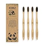 Kimz bamboo natural toothbrush charcoal black soft bristles biodegradable environmental ecofriendly compostable family pack case-pack of 4