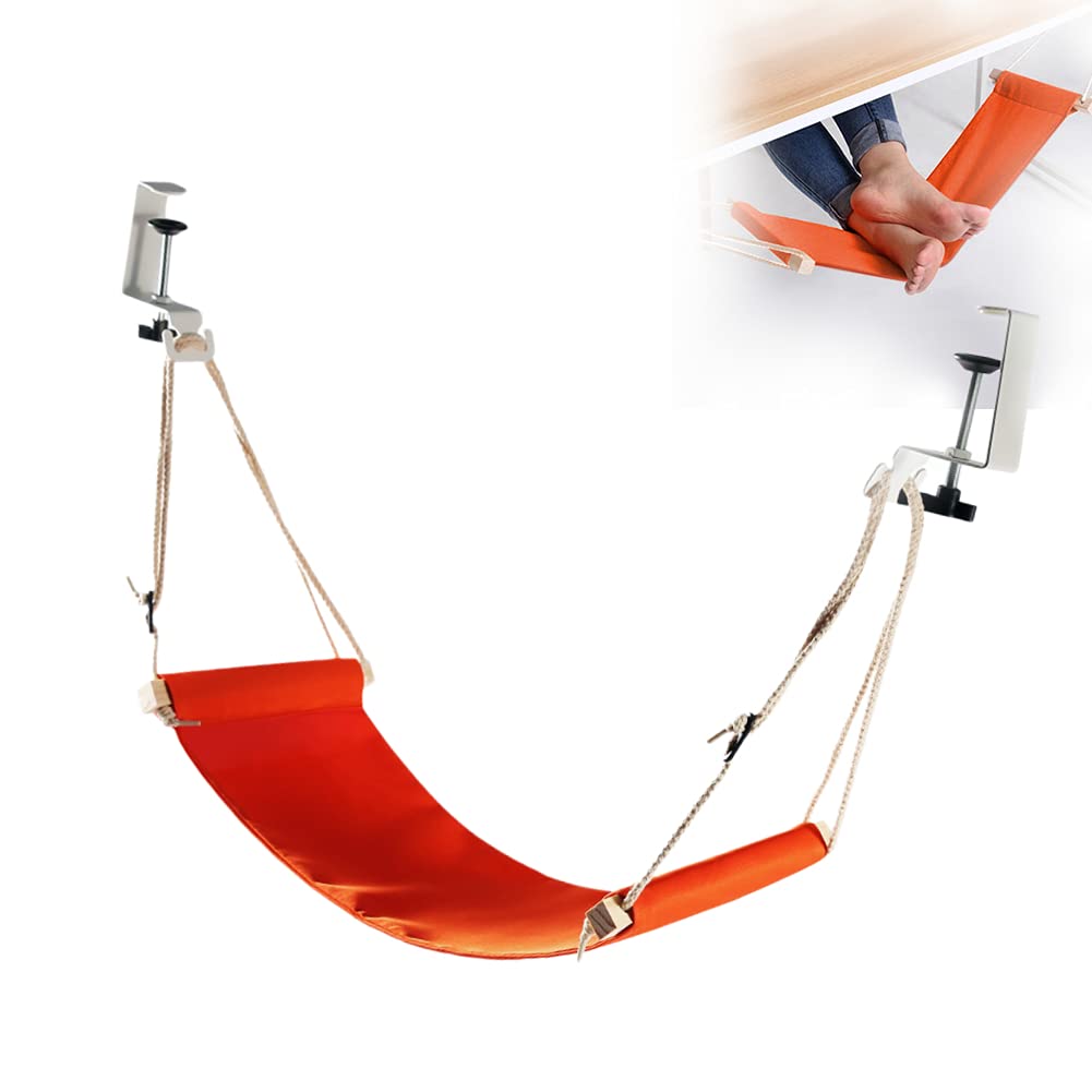 Portable Foot Rest Hammock, Updated Desk Hammock Portable Foot Rest Foot Furnitureanddecor Strap for All Desk for Airplane Traveling (Orange)