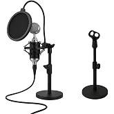 Suporte Pedestal de Mesa Tripé para Microfone BM800 Base Revestida, Regulável, Compatível Shock Mount Aranha Suporte Almofada