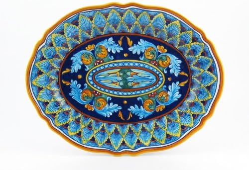 Hand Painted Italian Ceramic Oval Platter Full Decoration Geometrico 61E - Handmade in Deruta