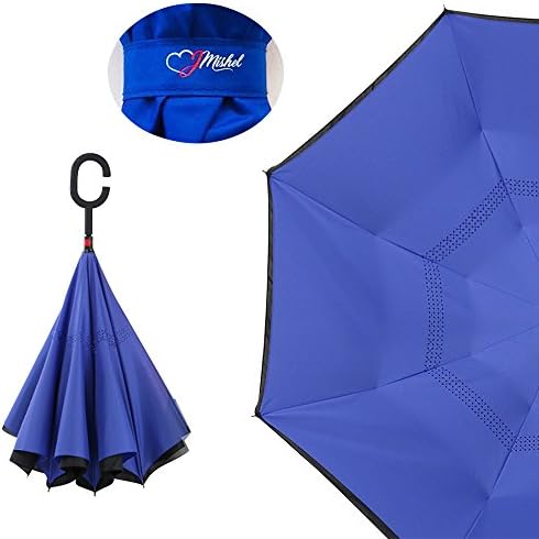 JMishel - Cute Double Layer Inverted Reverse Umbrella - 100% Waterproof And Windproof Reversible Sunbrella with Reversed Folding for Car Use, Comes with C-Shaped Handle for Hands-Free Use