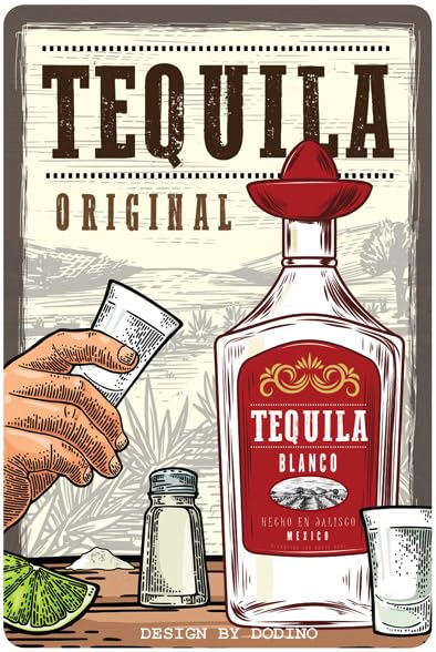 DODINO 20 x 30 cm Retro Tin Signs Tequila Bar Decoration Cocktail Sign as Gift Kitchen Decoration
