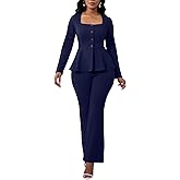 Ekaliy Women's 2 Piece Pants Suit Long Sleeve Blazer Flare Pant Set Casual Office Work Outfits