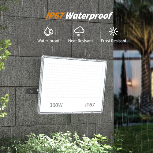 YIQIBRO LED Spotlight 300 W Outdoor 2 Pieces – 30000LM IP67 Waterproof LED Floodlights Outdoor Cool White 7000K for Garden/Terrace/Garage