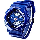 New Unisex Fashion Sport Watch Analog/Digital Water Resist Dual Time Multifunction Alarm Led Womens Mens Wristwatch 6 Colours Option (Blue)