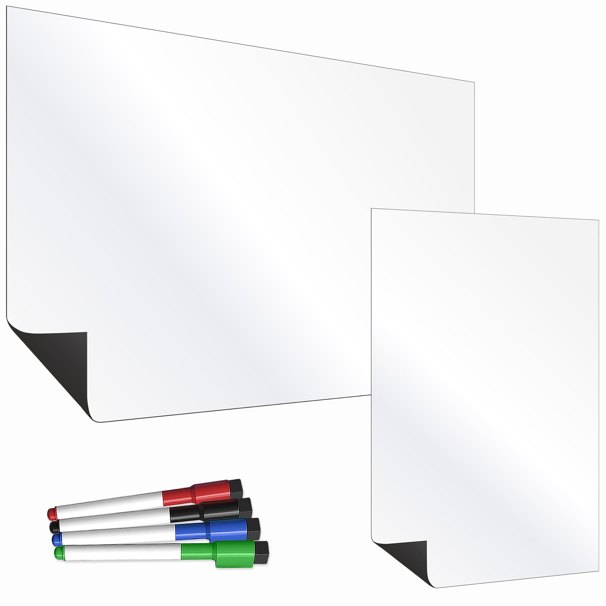 Magnetic Fridge Whiteboard Set | White Boards for Memos, Notes or Reminders | Notice Board, Weekly Meal Planner or to Do List with Eraser, Pens and Magnets (Magnetic Coloured Pen Set, A4 + A3)
