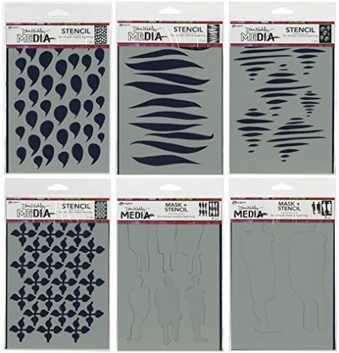 Dina Wakley Media 2018 Stencils - 6 x 9 Inch - Dollops, Gusts, Tornado, Wallpaper, Funky Silhouettes and Giant Funky Silhouettes