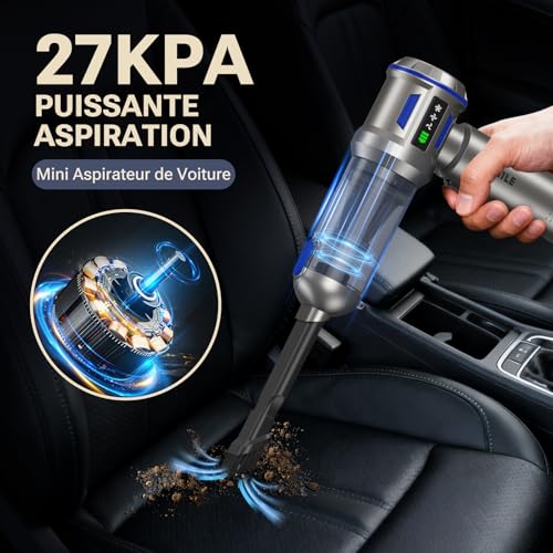 Handheld Vacuum Cleaner, 27000Pa/120W Mini Cordless Vacuum Cleaner & 250,000 RPM 3 Speeds Car Vacuum Cleaner with Brushless Motor, Wireless Car Vacuum Cleaner for Office, Home, Kitchen, Bristles