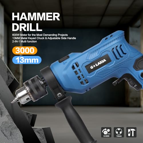 G LAXIA 550W Hammer Drill, Speed Variable 3000 RPM, 13mm Chuck, Electric Hammer and Drill 2-in-1,Package Contains 105 Accessories