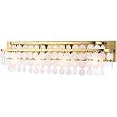 TOCHIC Bathroom Vanity Light with Natural Capiz Shell Shade, Brushed Gold Coastal 4 Lights Vanity Light, Modern Wall Mount Li