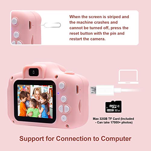 Kids Digital Camera Child Camcorder, Girls Birthday Toy Gifts for 4-13-Year-Old Children, Update Dual Cameras 20.0MP Toddler Video Recorder 1080P IPS 2" Screen with 32G TF Card, Cat Soft Silicone Case - Thumbnail 5