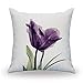 YMSDZHL Glass Print Elegant Tulip Purple Flower Linen Sofa Couch Art Painting Pillowcase Pillow Cover