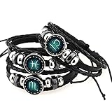 Rosemes Retro 12 Constellation Beaded Hand Woven Leather Bracelet PUNK Chain Cuff