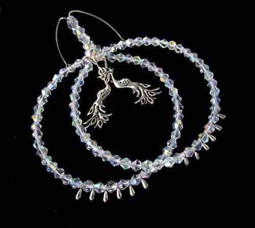 White crystal big hoop earrings Phoenix bird charm