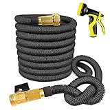World Class Expandable Garden Hose 50 FT - Very Sturdy With Brass Fittings, High-Pressure Hose With No Kinks, This Expanding Flexible Black Water Hose Has a 9 Function Spray Nozzle And Storage Bag.