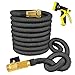 World Class Expandable Garden Hose 50 FT - Very Sturdy With Brass Fittings, High-Pressure Hose With No Kinks, This Expanding Flexible Black Water Hose Has a 9 Function Spray Nozzle And Storage Bag.