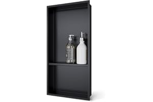 MERRANOX Shower Niche No Tile Needed - Stainless Steel Tile-Ready Schluter Insert, Bathroom Shelf Organizer (12''24''(15x8), Matte Black)