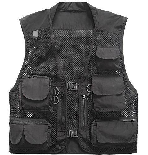 Outdoor Quick-Dry Fishing Vest; Marsway Multi Pockets Mesh Vest Fishing Hunting Waistcoat Travel Photography Jackets Black Large