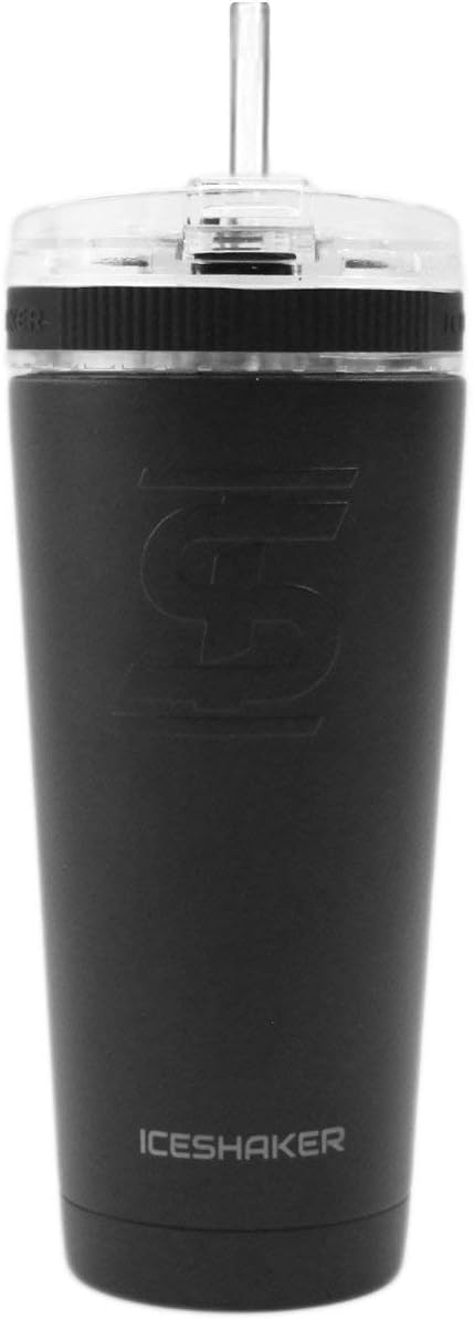 Ice Shaker 26oz w/Flex Lid & Straw - Stainless Steel Tumbler & Insulated Water Bottle - Vacuum Insulated Tumbler for Hot and Cold Drinks (Black) | Gronk Shaker
