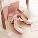 CHFSO Women's Round Toe Ankle Strap Buckle Chunky Heel Low Cut Pumps Shoes
