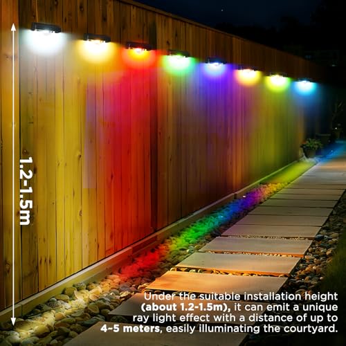 Quntis Set of 4 Outdoor Solar Wall Light with Linear Light Effect, IP44 Solar Outdoor Wall Light, Warm/Cold White Solar Wall Light and RGB Modes for Wall, Fence, Yard, Terrace