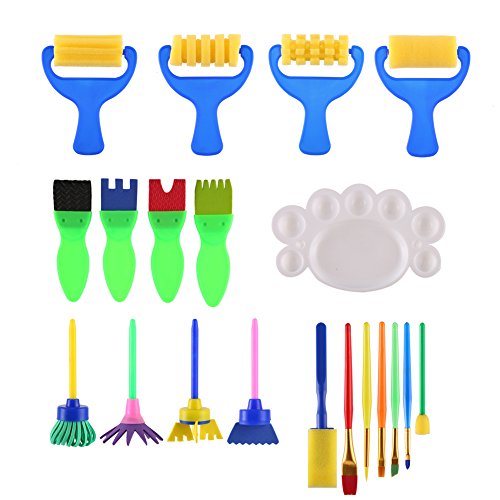 VEYLIN Kids Paintbrushes & Sponge Painting Supplies Brushes Paint Bowls