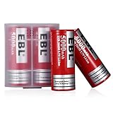 EBL Pack of 4 5000mAh 3.7 Volt 26650 Battery Rechargeable Li-ion High Drain Battery for Flashlight, Vapor