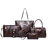 Women Handbag,Women Bag,KINGH Crocodile pattern PU Leather Tote Clutch Purse 6 PCS Set Bag 272 Brown