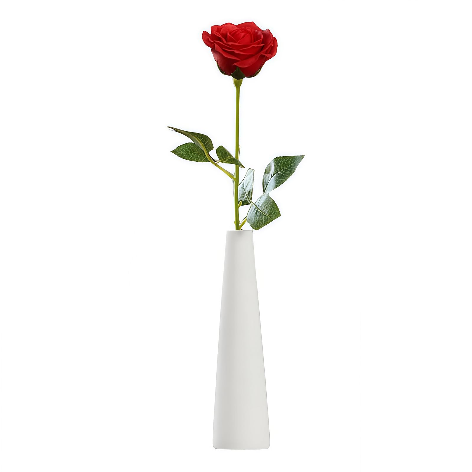 Tall Conic White Ceramic Flower Vase Small Bud Vase Single Flower Decorative Floral Vase for Home Decor Centerpieces Arranging Bouquets