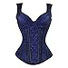 Kimring Women's Gothic Retro Jacquard Peasant Shoulder Straps Spiral Steel Boned Vest Bustiers Overbust Corset Lightly Cup Blue 5X-Large