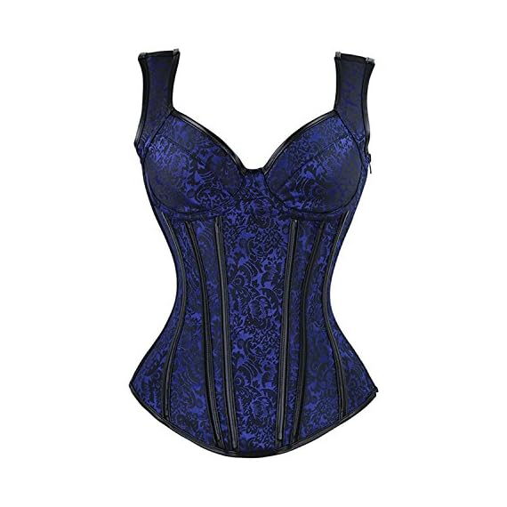 Kimring-Womens-Gothic-Retro-Jacquard-Peasant-Shoulder-Straps-Spiral-Steel-Boned-Vest-Bustiers-Overbust-Corset-with-Lightly-Cup-Blue-Small