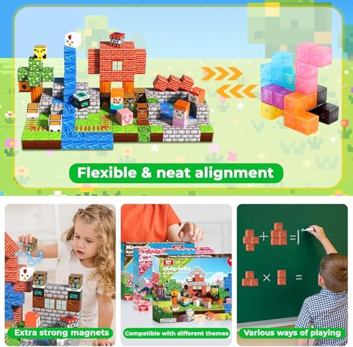 Goody King Magnetic Building Blocks for Children 200 Pieces – Magnetic Blocks with Prairie Theme – Animals and Rivers – Magnetic Building Blocks Montessori Toys – STEM Gifts for Children 3-9 Years