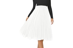 SLOWCOLIN Women's Midi Skirt Elastic High Waist Pleated Skirt Knee Length Swing A-Line Casual Flowy Skirts 2025
