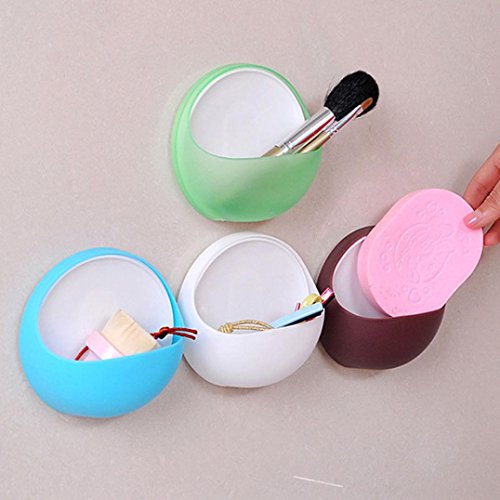 Yeefant 4 Piece Set Plastic Suction Cup Soap Toothbrush Box Dish Holder Bathroom Shower Accessory|Life Helper|Saving Your Space (4 Color)