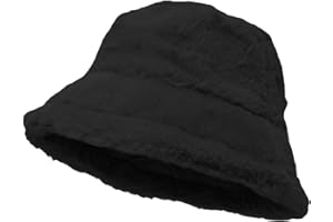 Glory Max Winter Fluffy Plush Bucket Hat Cozy Faux Fur Wide Brim Adjustable Size for Women