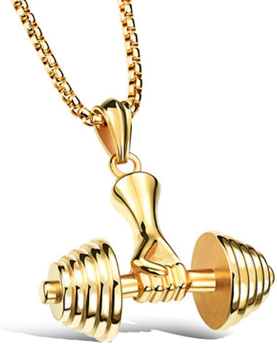 AllRing Schmuck Herren Halskette Edelstahl Hantel Langhantel Anhänger Kettenanhänger für Männer