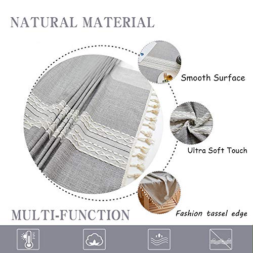 Rayzi Tablecloth, Rectangle Linen Cotton Wrinkle Free Anti-Fading Tablecloths,Washable Embroidery Dust-Proof Table Cover for Kitchen Party Outdoor (55 x 71 Inch, Gray)