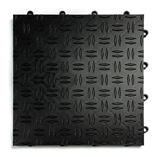 GarageTrac Diamond, Durable Interlocking Modular Garage Flooring Tile (12 Pack), Black