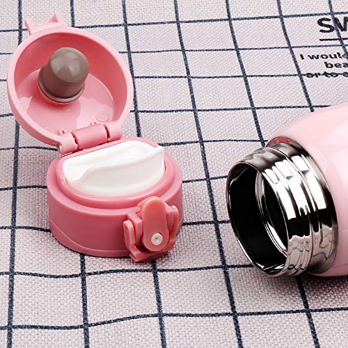 Kids Water Bottle Thermoses Rainbow Water Bottle Cup Metal Stainless Steel Vacuum Insulated Water Flask for School Kids Girls Lunch Box Leak Proof BPA Free No Straw (Pink-Yellow 11oz)