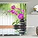 NEWVAVA Sunm Boutique Bathroom Shower Curtain Zen Spa Shower Curtains with Hooks, Orchid Stone Bamboo Water Design Fabric Bathroom Curtain Durable Waterproof Bath Curtain Set